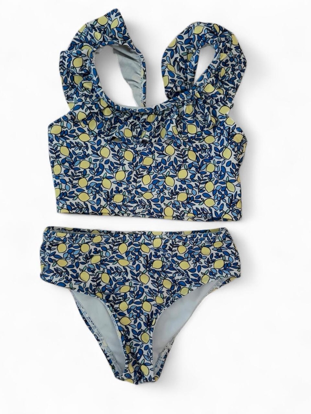 Primark toddler girls blue/yellow lemon print bikini swimwear set Sz 3/4 years